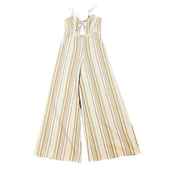 6 Shore Road Linen Jumpsuit Womens Size S Stripe Cutout Bandeau Boho Vacation - Picture 10 of 12